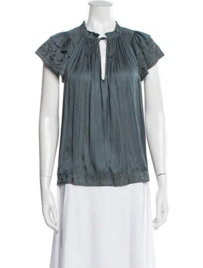 Pre-owned Ulla Johnson V-neck Short Sleeve Blouse In Blue