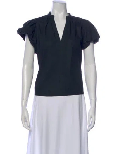 Pre-owned Ulla Johnson V-neck Short Sleeve Blouse In Blue