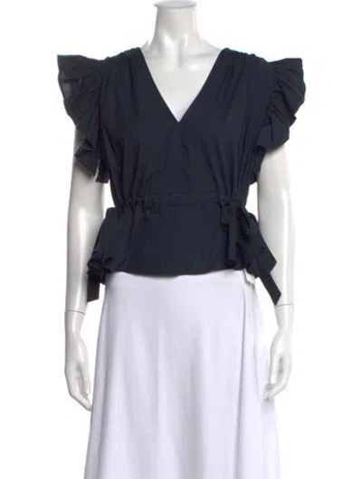 Pre-owned Ulla Johnson V-neck Short Sleeve Blouse In Blue