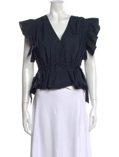 Pre-owned Ulla Johnson V-neck Short Sleeve Blouse In Blue