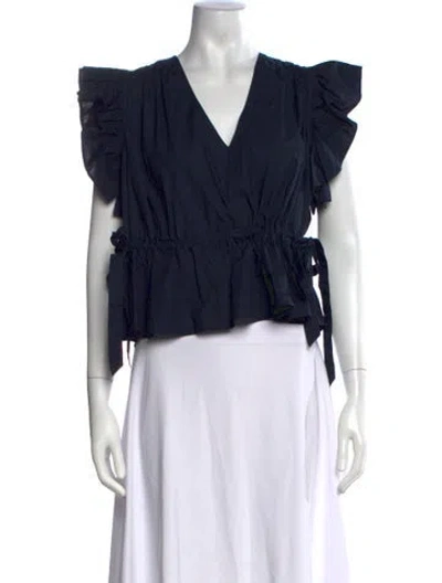 Pre-owned Ulla Johnson V-neck Short Sleeve Blouse In Blue