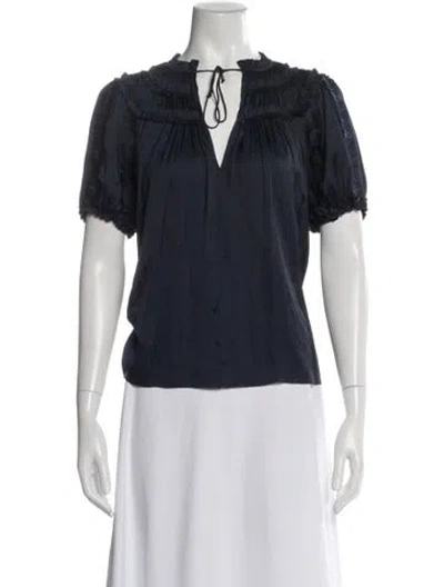 Pre-owned Ulla Johnson V-neck Short Sleeve Blouse In Blue