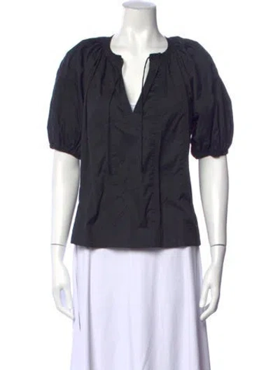 Pre-owned Ulla Johnson V-neck Short Sleeve Blouse In Blue