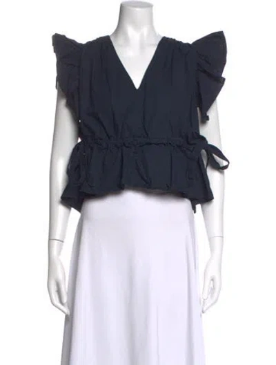Pre-owned Ulla Johnson V-neck Short Sleeve Blouse In Blue