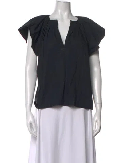 Pre-owned Ulla Johnson V-neck Short Sleeve Blouse In Blue