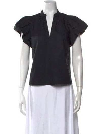 Pre-owned Ulla Johnson V-neck Short Sleeve Blouse In Blue