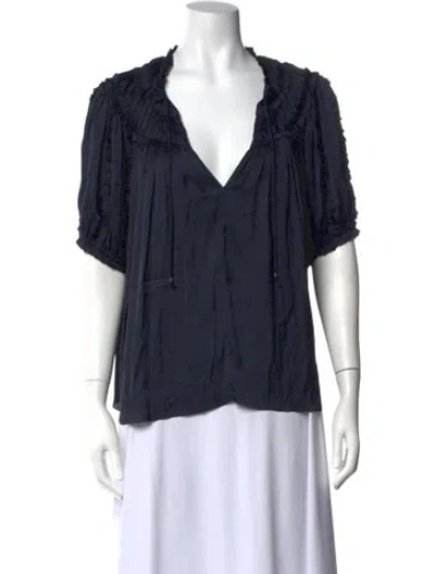 Pre-owned Ulla Johnson V-neck Short Sleeve Blouse In Blue