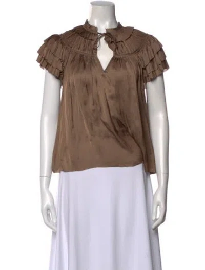 Pre-owned Ulla Johnson V-neck Short Sleeve Blouse In Brown