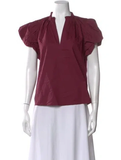 Pre-owned Ulla Johnson V-neck Short Sleeve Blouse In Burgundy