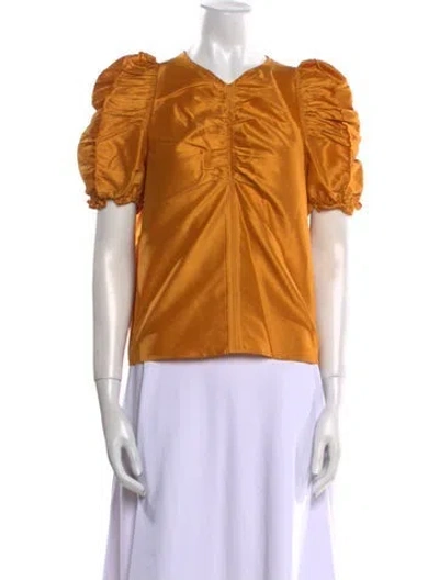 Pre-owned Ulla Johnson V-neck Short Sleeve Blouse In Gold