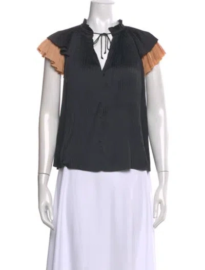 Pre-owned Ulla Johnson V-neck Short Sleeve Blouse In Gray