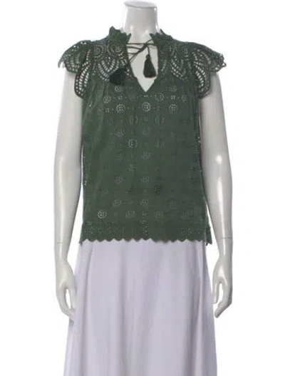 Pre-owned Ulla Johnson V-neck Short Sleeve Blouse In Green