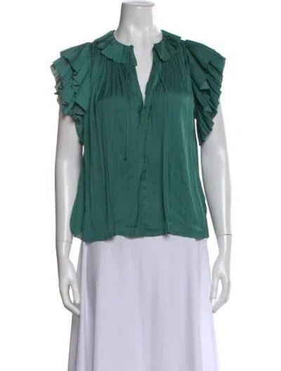 Pre-owned Ulla Johnson V-neck Short Sleeve Blouse In Green
