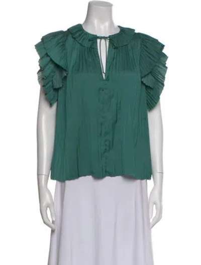 Pre-owned Ulla Johnson V-neck Short Sleeve Blouse In Green