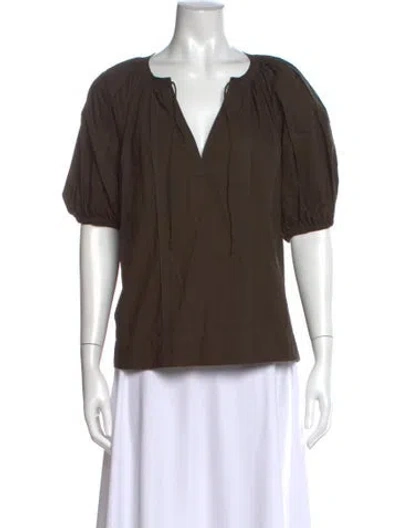 Pre-owned Ulla Johnson V-neck Short Sleeve Blouse In Green