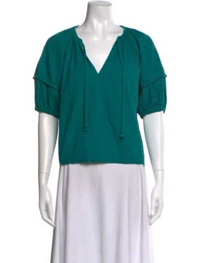 Pre-owned Ulla Johnson V-neck Short Sleeve Blouse In Green