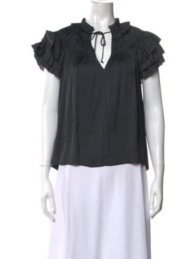 Pre-owned Ulla Johnson V-neck Short Sleeve Blouse In Grey