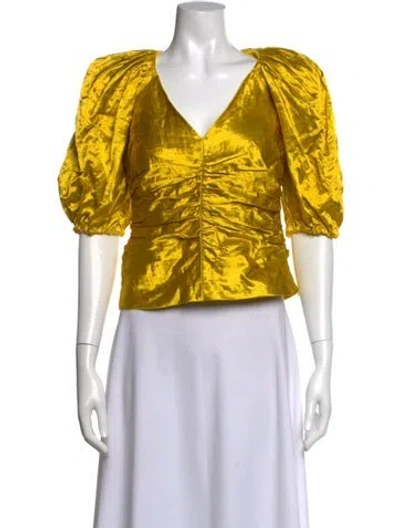 Pre-owned Ulla Johnson V-neck Short Sleeve Blouse In Metallic/yellow