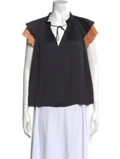 Pre-owned Ulla Johnson V-neck Short Sleeve Blouse In Multi