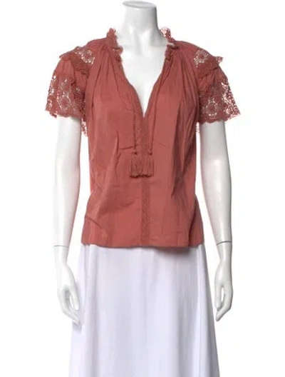 Pre-owned Ulla Johnson V-neck Short Sleeve Blouse In Multi