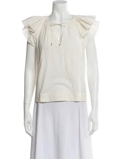 Pre-owned Ulla Johnson V-neck Short Sleeve Blouse In Neutral