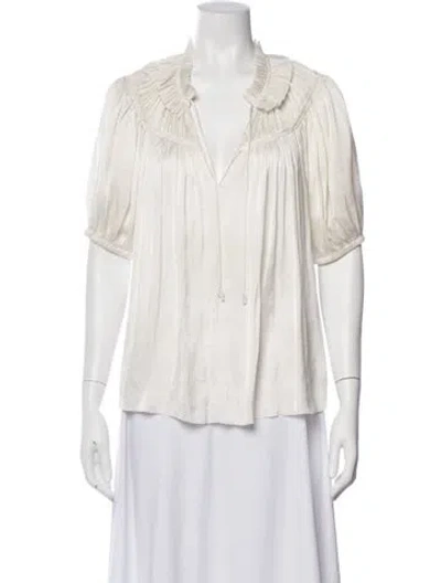 Pre-owned Ulla Johnson V-neck Short Sleeve Blouse In Neutral