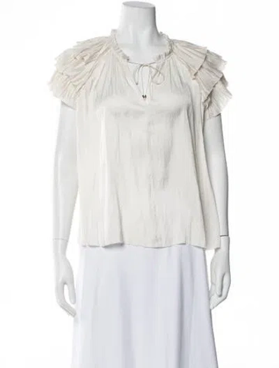 Pre-owned Ulla Johnson V-neck Short Sleeve Blouse In Neutral