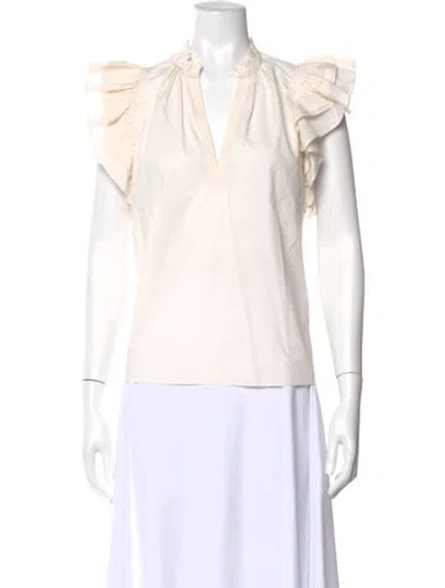 Pre-owned Ulla Johnson V-neck Short Sleeve Blouse In Neutral