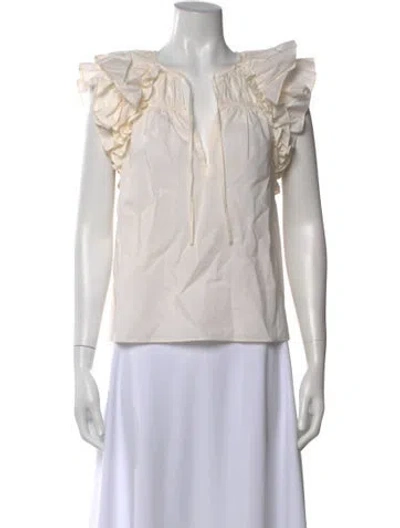 Pre-owned Ulla Johnson V-neck Short Sleeve Blouse In Neutral
