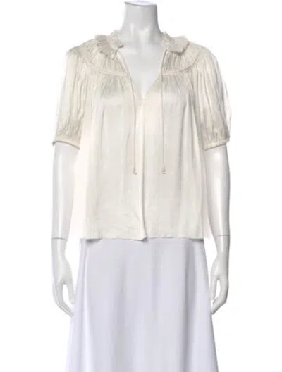 Pre-owned Ulla Johnson V-neck Short Sleeve Blouse In Neutral