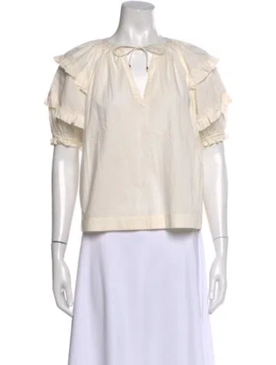 Pre-owned Ulla Johnson V-neck Short Sleeve Blouse In Neutral