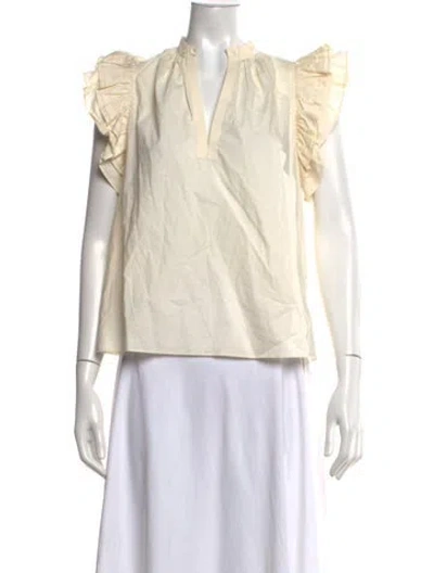 Pre-owned Ulla Johnson V-neck Short Sleeve Blouse In Neutrals