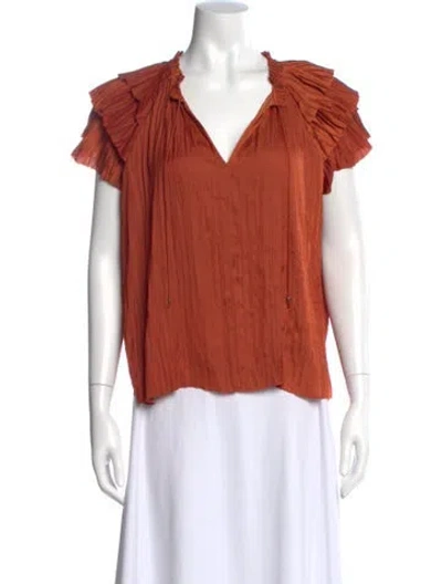 Pre-owned Ulla Johnson V-neck Short Sleeve Blouse In Orange
