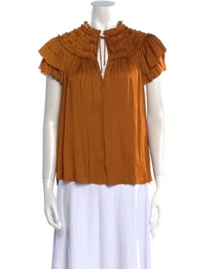 Pre-owned Ulla Johnson V-neck Short Sleeve Blouse In Orange