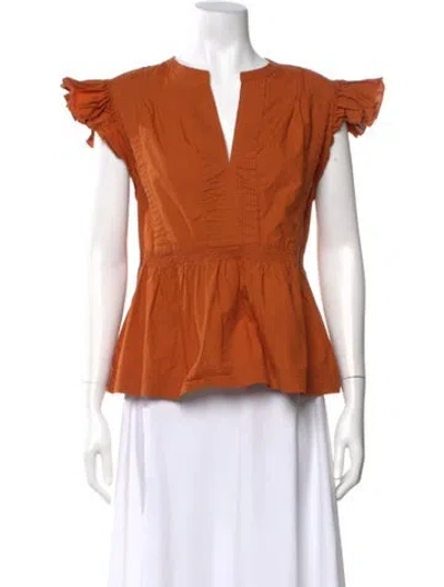 Pre-owned Ulla Johnson V-neck Short Sleeve Blouse In Orange