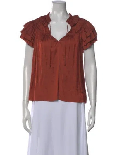 Pre-owned Ulla Johnson V-neck Short Sleeve Blouse In Orange