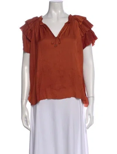 Pre-owned Ulla Johnson V-neck Short Sleeve Blouse In Orange