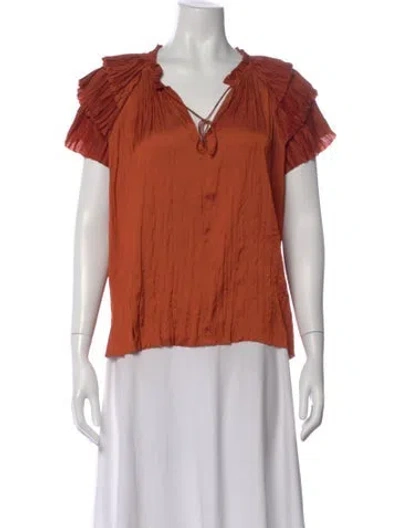 Pre-owned Ulla Johnson V-neck Short Sleeve Blouse In Orange