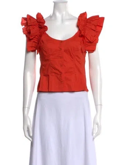 Pre-owned Ulla Johnson V-neck Short Sleeve Blouse In Orange