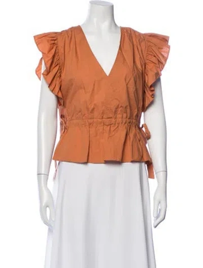 Pre-owned Ulla Johnson V-neck Short Sleeve Blouse In Orange