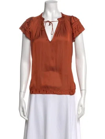 Pre-owned Ulla Johnson V-neck Short Sleeve Blouse In Orange