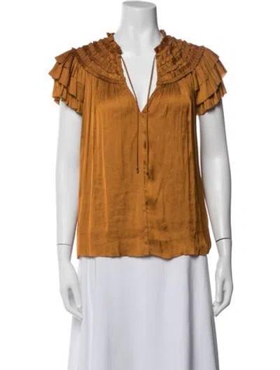 Pre-owned Ulla Johnson V-neck Short Sleeve Blouse In Orange