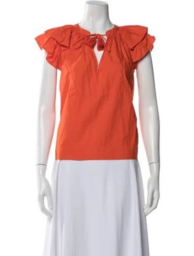 Pre-owned Ulla Johnson V-neck Short Sleeve Blouse In Orange