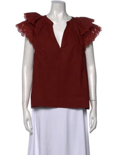 Pre-owned Ulla Johnson V-neck Short Sleeve Blouse In Orange