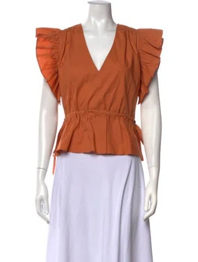 Pre-owned Ulla Johnson V-neck Short Sleeve Blouse In Orange