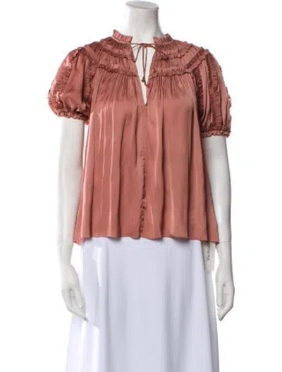 Pre-owned Ulla Johnson V-neck Short Sleeve Blouse In Pink