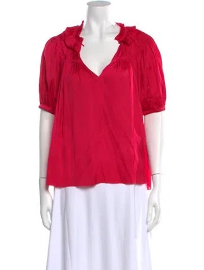 Pre-owned Ulla Johnson V-neck Short Sleeve Blouse In Pink