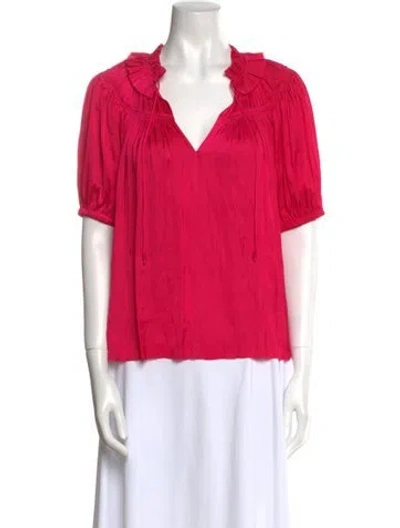 Pre-owned Ulla Johnson V-neck Short Sleeve Blouse In Pink