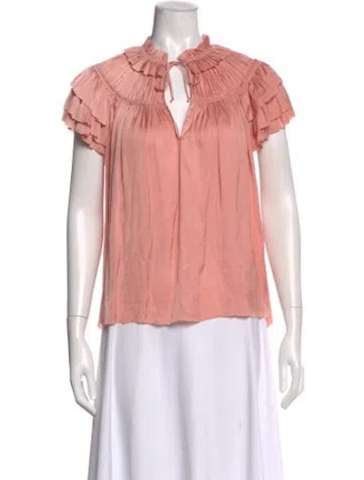 Pre-owned Ulla Johnson V-neck Short Sleeve Blouse In Pink
