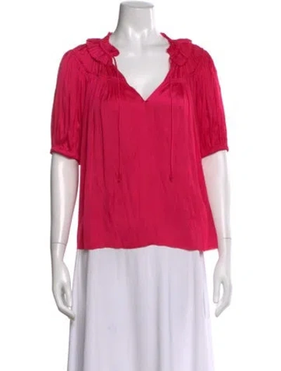 Pre-owned Ulla Johnson V-neck Short Sleeve Blouse In Pink